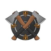 axe with shield vector