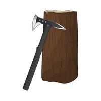 illustration of tree trunk with axe vector