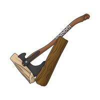 illustration of splitting wood using an axe vector