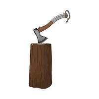 illustration of tree trunk and axe vector