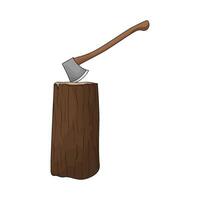 tree trunk and axe illustration vector