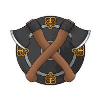 illustration of crossed axe with shield vector
