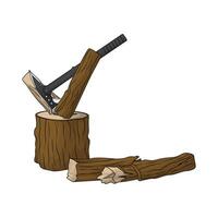 axe with wood trunk illustration vector