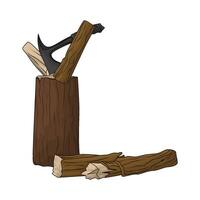 axe with wood trunk vector