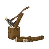 axe and wood trunk illustration vector
