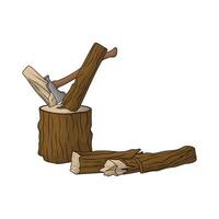 axe and wood trunk vector
