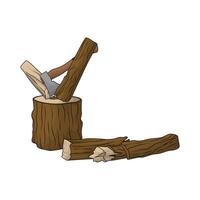 axe and tree trunk illustration vector