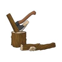 illustration of axe and tree trunk vector