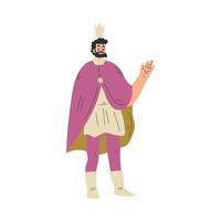 Medieval Man King Character in Mantle with Crown in Standing Pose Illustration vector