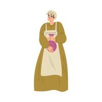 Medieval Woman Peasant Character in Apron with Jug in Standing Pose Illustration vector