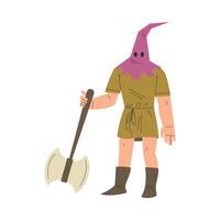 Medieval Man Headsman Character with Axe in Standing Pose Illustration vector