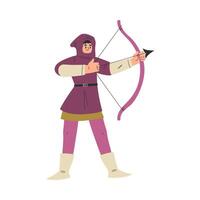 Medieval Man Archer Character with Bow and Arrow in Standing Pose Illustration vector