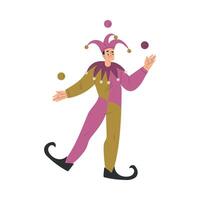 Medieval Man Jester Character Juggling Balls in Standing Pose Illustration vector