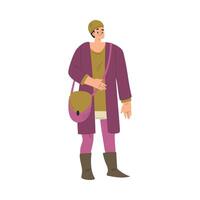 Medieval Man Character with Bag in Standing Pose Illustration vector
