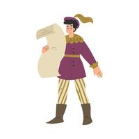 Medieval Man Herald Character with Scroll in Standing Pose Illustration vector