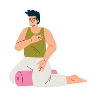 Meditation with Man Character Sitting on Roll Illustration vector