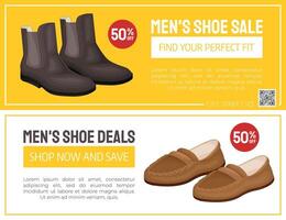 Man Shoes Banner Design with Footwear Model Template vector