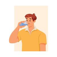 Man Character Drinking Pure Water Supports Immunity Engaged in Healthy Lifestyle Illustration vector