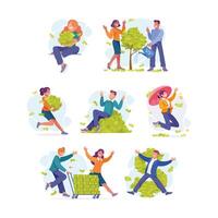 Rich People Character with Green Money Banknotes Set vector