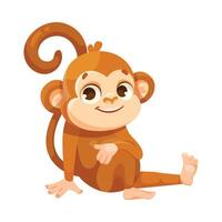 Cute Playful Monkey Character with Long Tail Sit and Smile Illustration vector