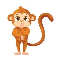 Cute Playful Monkey Character with Long Tail Stand Illustration vector
