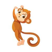 Cute Playful Monkey Character with Long Tail Standing Illustration vector