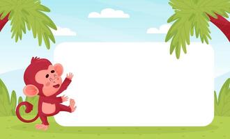 Banner with Cute Playful Monkey Character Template vector
