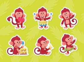 Cute Playful Monkey Character with Long Tail Sticker Set vector
