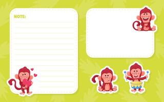 Note Card with Cute Playful Monkey Character Template vector