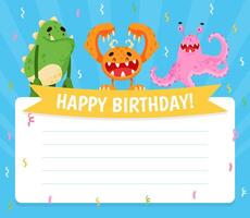 Happy Birthday Card with Funny Monster Character and Mutant with Friendly Face Template vector