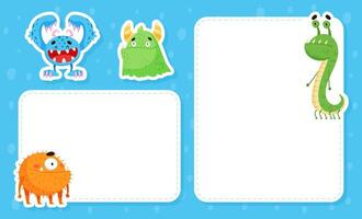 Note Card with Funny Monster Character and Mutant with Friendly Face Template vector