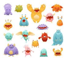 Funny Monster Character as Toothy and Hairy Mutant with Friendly Face Set vector