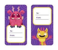 Greeting Tag with Funny Monster Character and Mutant with Friendly Face Template vector