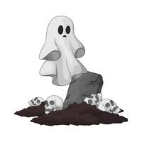 illustration of ghost in the graveyard with many skulls vector
