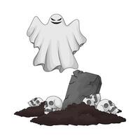 ghost in the graveyard with many skulls vector