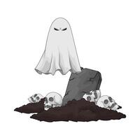 ghost in the graveyard with many skull illustration vector