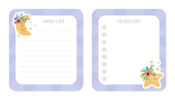 Wish List Card with Cute Moon with Flowers and Pretty Face Template vector