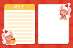 Empty Wish List Card with Cute Little Mouse Character Template vector
