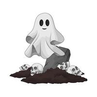 ghost in the graveyard with many skull vector