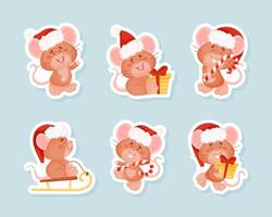 Cute Little Mouse Character Doing Various Activity Sticker Set vector