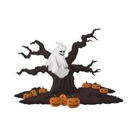 scary ghost in haunted tree vector