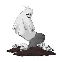 ghost in the grave with many skull illustration vector