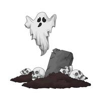 illustration of ghost in the grave with many skull vector