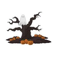 scary ghost in the haunted tree vector
