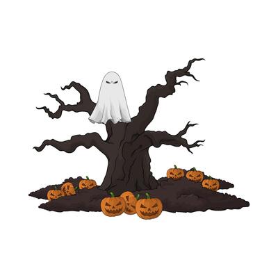 scary ghost in the haunted tree