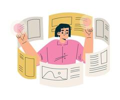 Multitasking Woman Character Doing Multiple Task in App Illustration vector