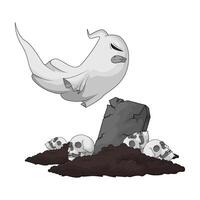 ghost in the grave with many skull vector