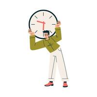 Multitasking Man Character Doing Multiple Task Carry Clock on His Back Illustration vector