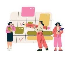 Multitasking Woman Character Doing Multiple Task Tick on Calendar Illustration vector