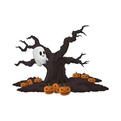 scary ghost in a tree illustration